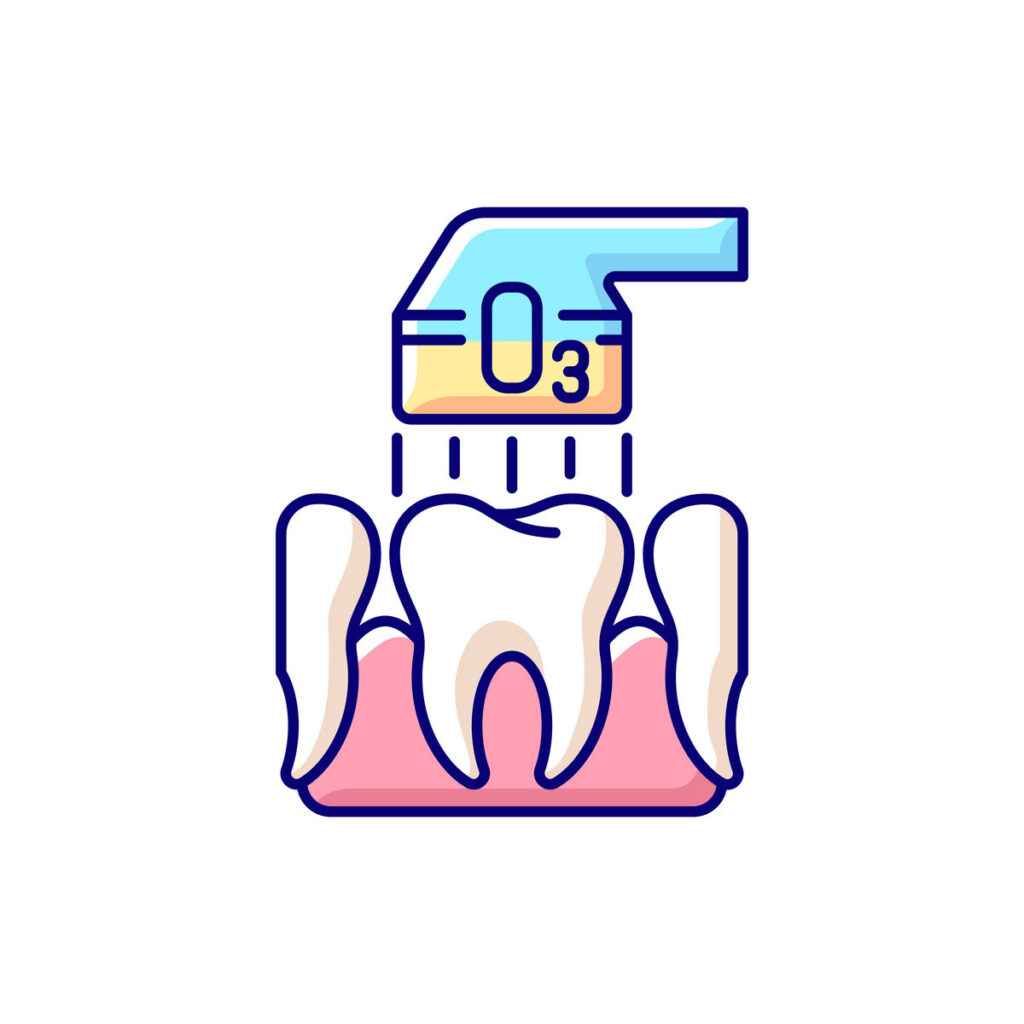 Ozone dentistry RGB color icon. Professional stomatology poccupation. Using ozone for professional dental treatment. Instruments for dental treatment. Stomatology. Isolated vector illustration